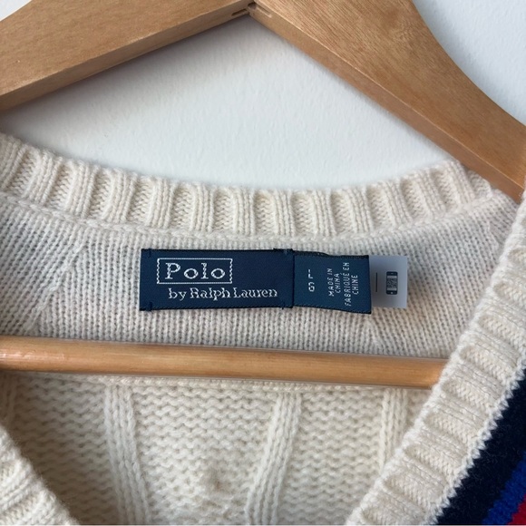 Polo Ralph Lauren Wool Cashmere Cricket Sweater Size L Tennis Chunky Cable Knit - Picture 3 of 11